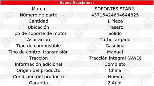Soporte Motor Tras S Star Mitsubishi Lancer L4 2.0l 08 A 15