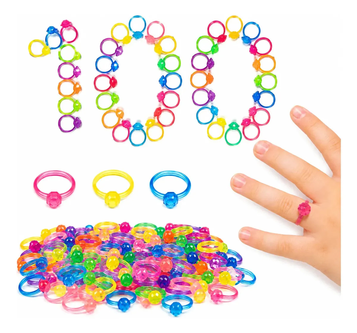 Kit com 100 Anéis de Cristal de Plástico para Festa