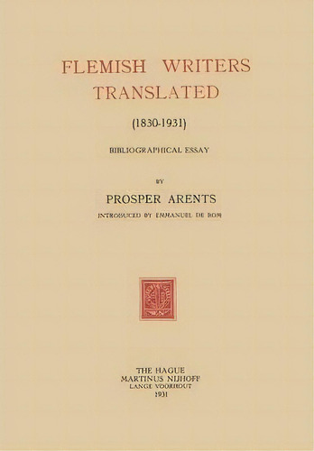 Flemish Writers Translated (1830-1931), De Prosper Arents. Editorial Springer, Tapa Blanda En Inglés
