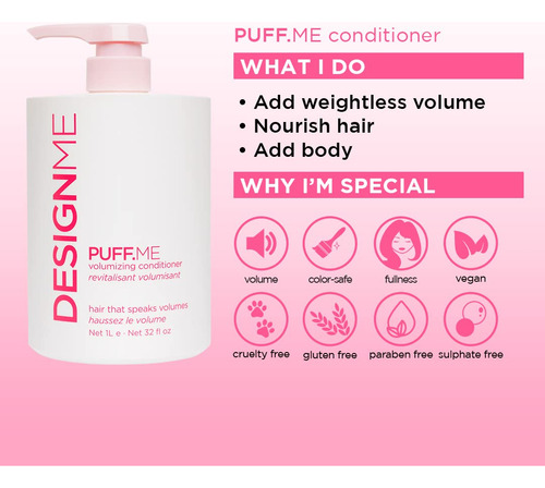 Condicionador Design.me Puff.me Volumizing Hydrating 960ml