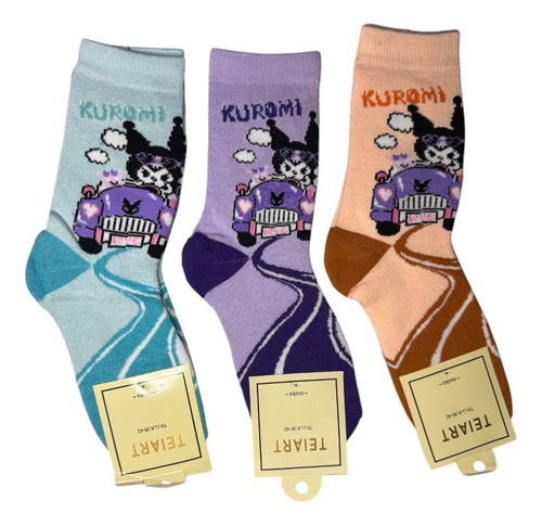 Calcetines Tines Largos Kuromi Algodón 23-27 Cm 3 Pares