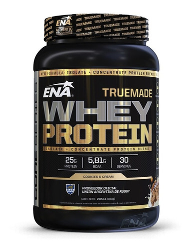 Suplemento en polvo ENA Sport True Made Whey Protein proteínas sabor cookies & cream en pote de 930g