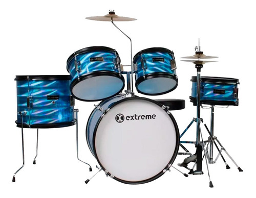 Bateria Extreme Exbt048 Junior Azul 3d Aro Negro 5 Piezas