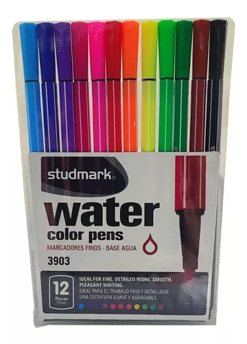 Marcadores Punta Fina a Base de Agua, 12 Colores - Studmark ST