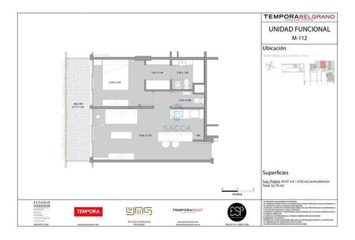 Imagen 8 de 14 de Departamento 2 Ambientes En Venta Apto Profesional Con Balcón En Emprendimiento Tempora Belgrano