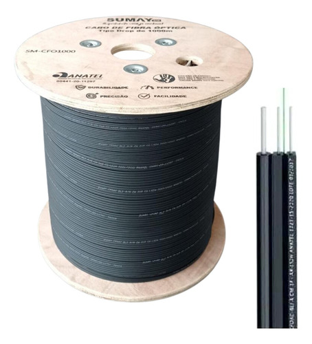 Cable de fibra óptica Drop Flat Ftth, 1 rollo con 100 m