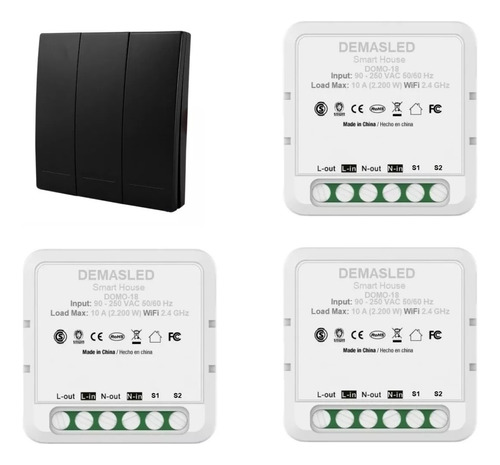 1 Interruptor De Pared 3 Vías Inalámbrico + 3 Receptor Smart