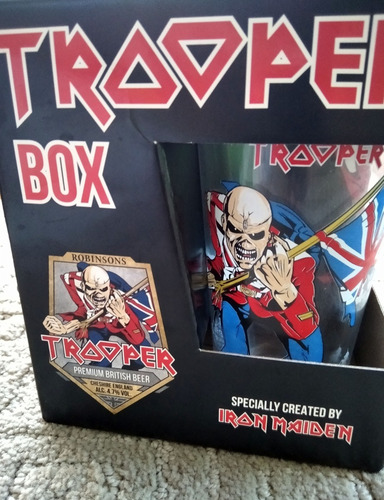 Robinsons Trooper Beer Box Iron Maiden 3 Latas Y 1 Vaso