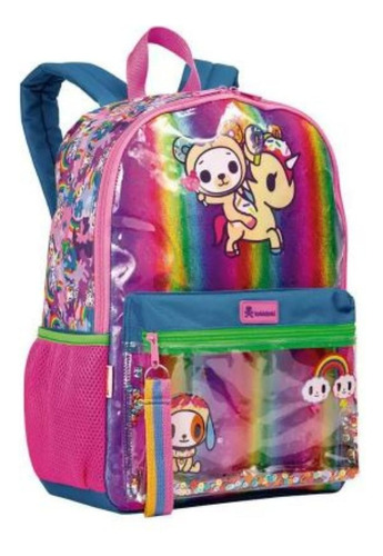 Mochila Sestini Tokidoki Holográfica Brilhante Unicórnios Cor Rosa