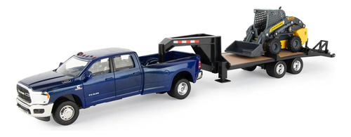 1:32 Ram 3500 Con Lowboy Y Minicargadora New Holland L230 Azul