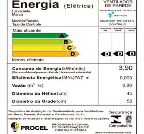 Ventilador De Parede Ventisilva 50cm Bivolt Vent50