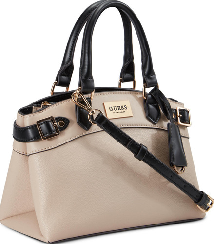 Bolsa Satchel Para Mujer Con Logo Estampado Beige Guess