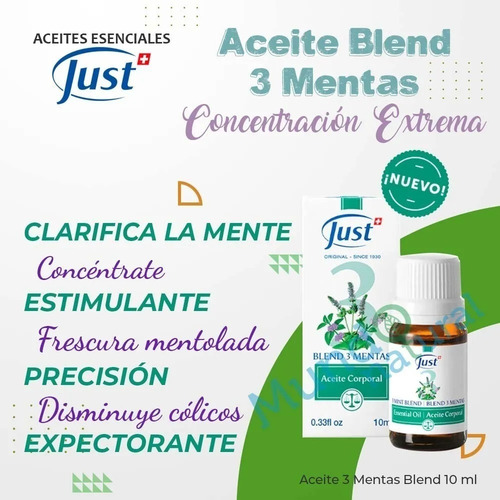 Imagen 2 de 6 de Swiss Just Aceite Esencial De Menta 10ml Producto Original