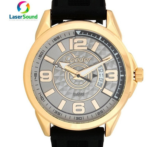 Relógio Condor Masculino Dourado Silicone Original + Nf