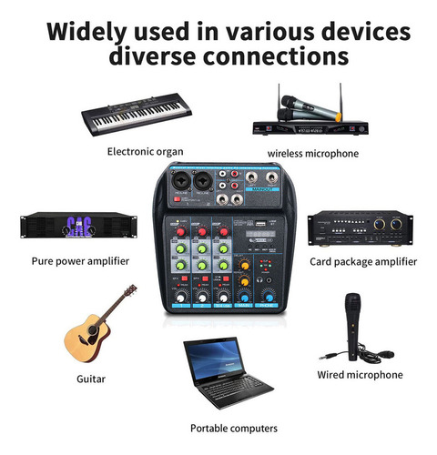 Shaoke Tablero De Sonido 4 Canales Bluetooth Power Usb Mixer
