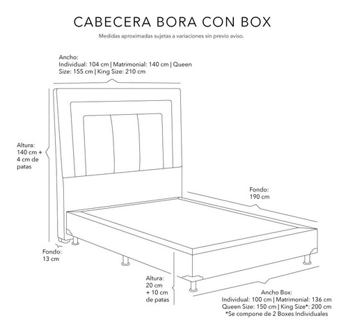 Cabecera Queen Size Dicasa Bora Gris+ Box Dicasa Quantum
