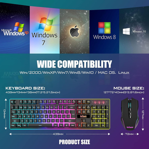 Kit De Teclado Mecánico Y Mouse Redthunder Game-yx-910, Rgb