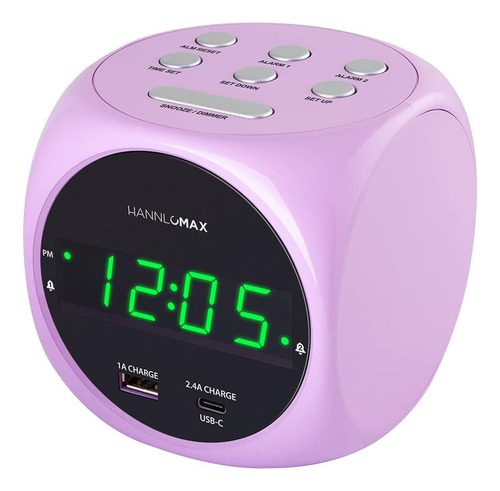 Reloj Digital Con Alarma Dual Y Carga Usb-a Y Tipo-c Rosa