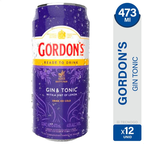 Gin Tonic Gordons Lata Trago Listo Preparado Ready Drink X12