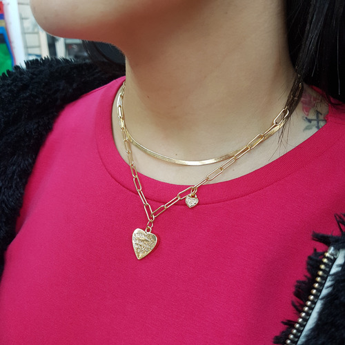 Collar Eslabones Corazón Y Cadena De Serpiente