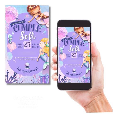 Tarjeta De Invitacion Digital Sirenitas Envio Por Whatsapp Sirenitas