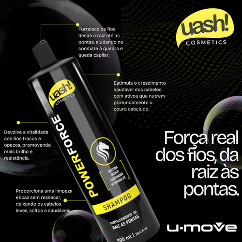 Shampoo Uash Power Force 900ml Fortalece Da Raiz As Pontas