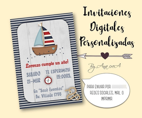 Invitación Digital Personalizada Marinero Mod.2 Imprimible