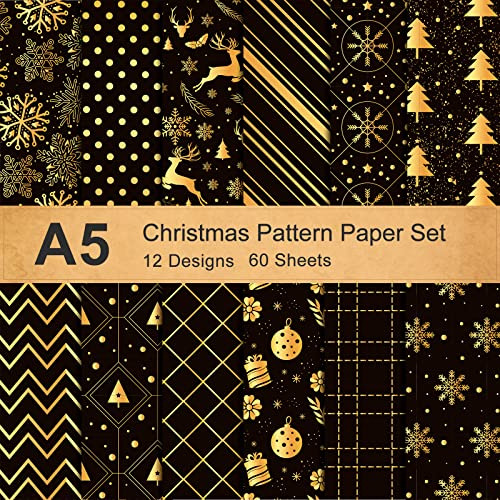 12 Designs Christmas Pattern Paper A5 Size 60 Sheet Sno...