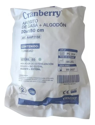 Apósito De Gasa + Algodón 20×150 Cm  Bolsa De 10 Unidades