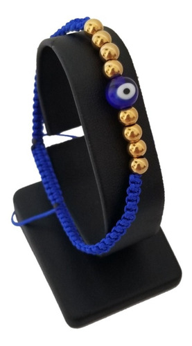 Pulsera Tejida Con Donas En Acero Enchapado Y Ojo Turco Azul