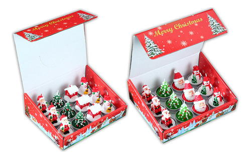 Caja De Regalo Con Velas Pequeñas Pintadas De Navidad, 24 Pi