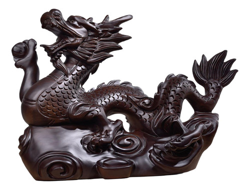 Estatua De Dragón Chino Tallada En Madera, Adorno Fengshui,