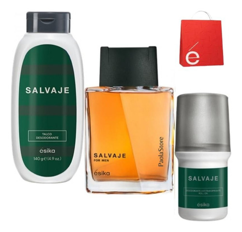 Salvaje Colonia 90ml, Talco, Deo Roll On Set Regalo Ésika