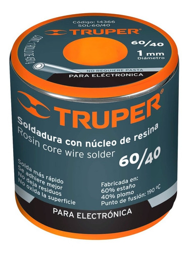 Soldadura Centricore 60/40 Para Electrónica 14366 Truper