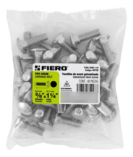 Bolsa Con 40 Tornillos 3/8 X 1-1/4 Tipo Coche, Fiero