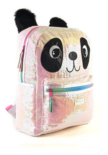 Imagen 3 de 3 de Mochila Espalda 15p Panda Lentejuelas Peluche Kooshi 91328