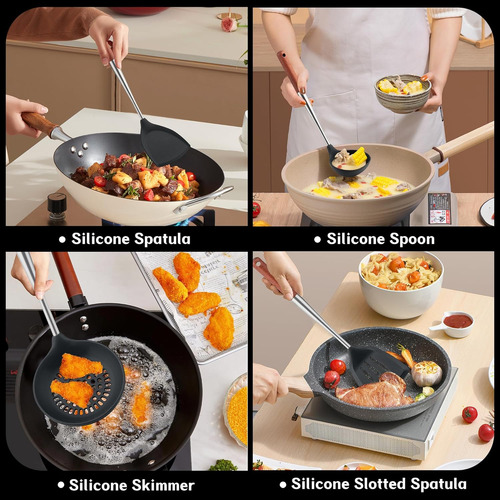 Espátula De Silicona Wok, Espátulas Ranuradas, Cucharón, Jue