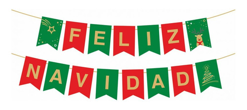 Banderin Con Stamping Feliz Navidad Fiestas Navideño Color Rojo y Verde