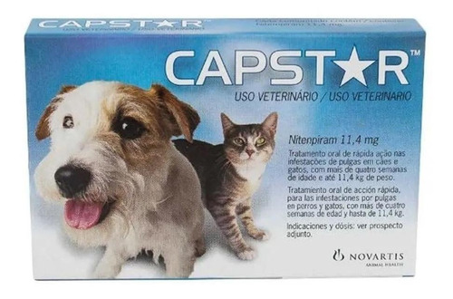 Comprimido antiparasitário para pulga Novartis Capstar p/cães e gatos de 1kg a 11kg c/1 compr.