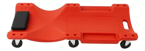 Camilla para mecánicos con 6 ruedas multidireccionales con luz y superficie  de goma acolchada color rojo Equipo taller