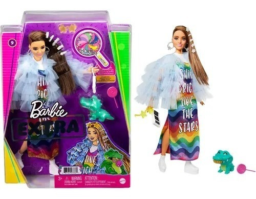 Muñeca Figura Barbie Extra Mattel Conjunto Vestido Arcoíris