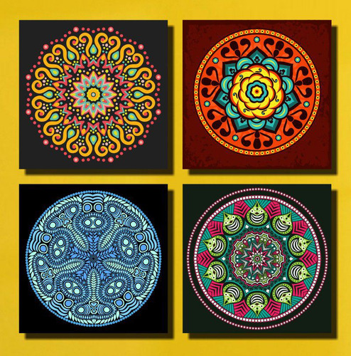 Kit 4 Quadros Decorativo Mandala Para Sala