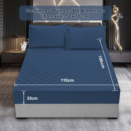 Protector Universal Para Colchón100%impermeable Transpirable Azul Oscuro Individual