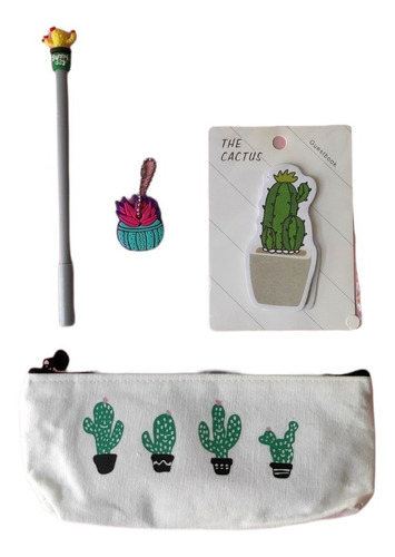 Paquete Cactus Lapicera Pluma Llavero Kawaii