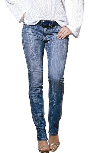 Calça Jeans Feminina Skinny Manchada Cintura Média 143021