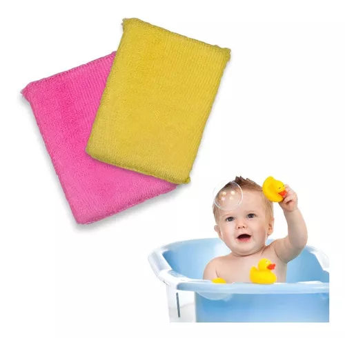 Esponja De Baño Para Bebe Muy Suave Hipoalergenica 2 Pzas Color Amarillo y  Rosa