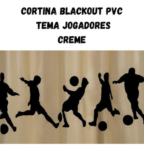 Cortina Infantil Blecaute Pvc De Varão 2,20 X 1,30 Veda Luz Cor Bege Futebol