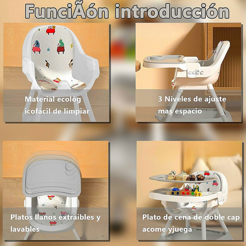 Ajustable Silla Alta Periquera Para Bebé Con Bandeja Silla Para Bebe 3 En 1 Gris