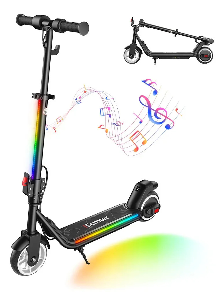 Scooter Electrico iScooter iK3max Para Niños Patin Plegable, Con Luz Led y Bluetooth 20KM/h motor 200W, Autonomía 15 km, Color negro