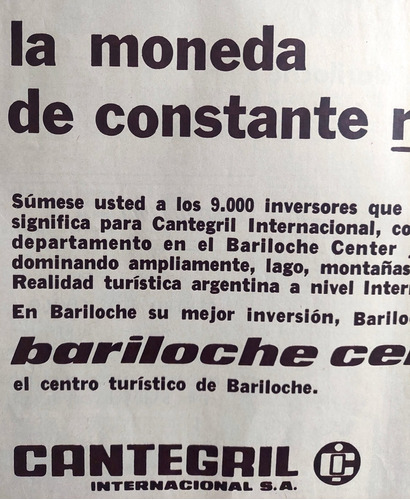 Bariloche 1969 Industria Turismo Bariloche Center Publicidad